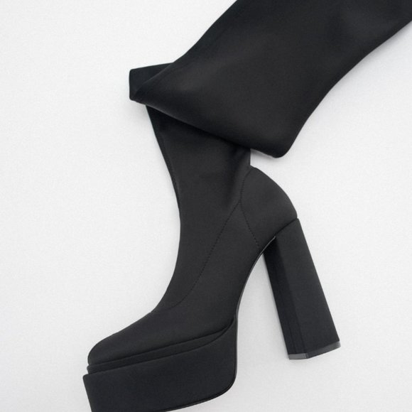 ZARA FABRIC OVER THE KNEE TALL PLATFORM BOOTS (NEVER WORN) - Picture 7 of 7